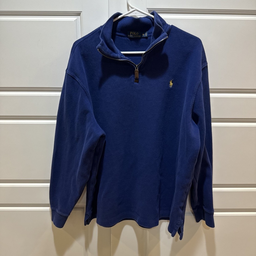 Polo Ralph Lauren Pullover Mens XL Blue Half Zip Sweater Classic Pony Logo Cotto